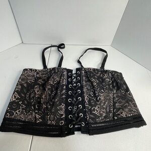 Victoria’s Secret Black Lace Corset Bustier Top L NWT Lace-Up